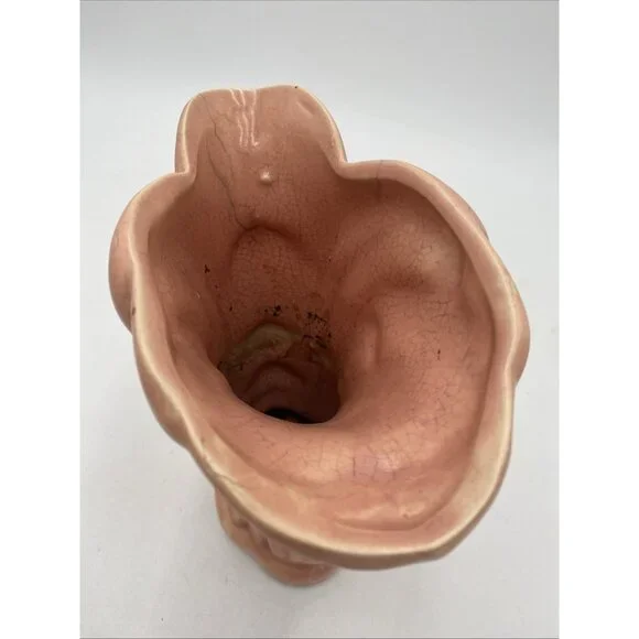 Vintage McCoy Pottery Peach Pink 9 1/4" Tall Swan in Reeds Vase Planter - Picture 5 of 10